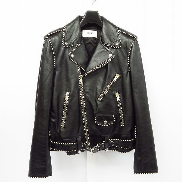実際に弊社で買取させて頂いた【JPタグ】CELINE/セリーヌ 2019AW パイピング  レザーダブルライダースジャケット 2E349599E Size：48