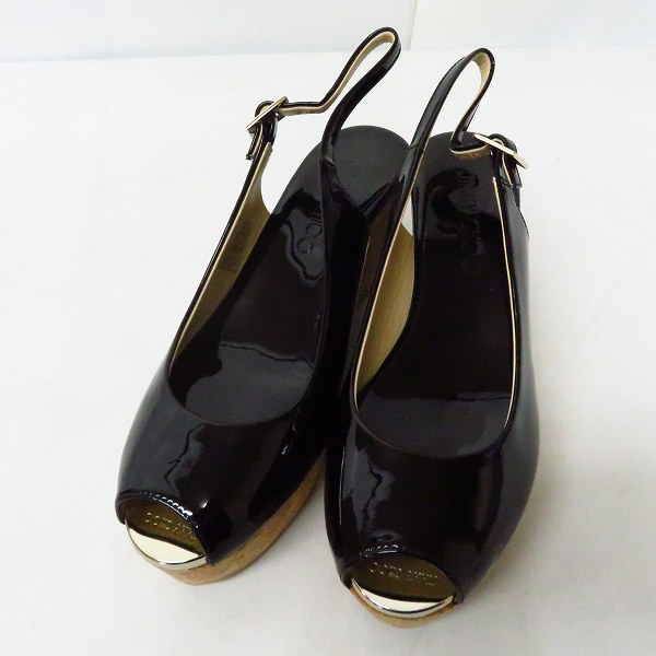 実際に弊社で買取させて頂いたJIMMY CHOO/ジミーチュウ オープントゥ ウェッジソール サンダル ブラック/36