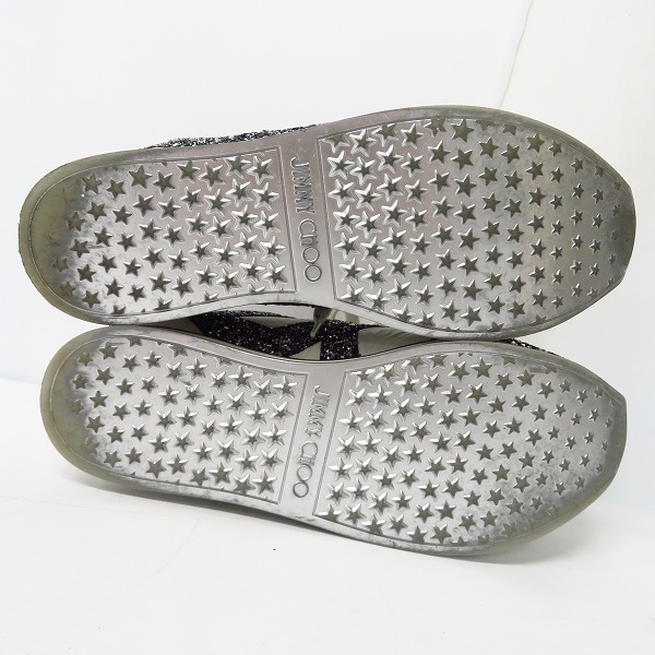 実際に弊社で買取させて頂いたJIMMY CHOO/ジミーチュウ レザー グリッター ラメ スニーカー レースアッップ/36の画像 2枚目