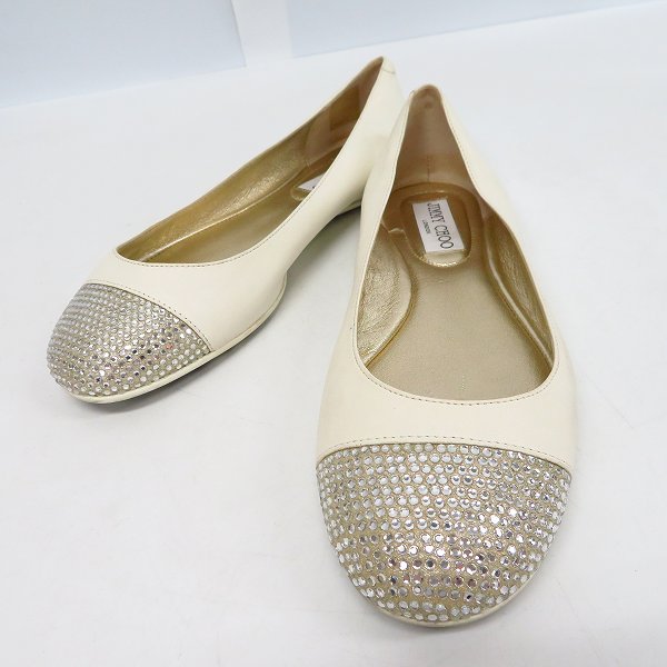 実際に弊社で買取させて頂いたJIMMY CHOO/ジミーチュウ ラインストーン フラットシューズ ホワイト/36