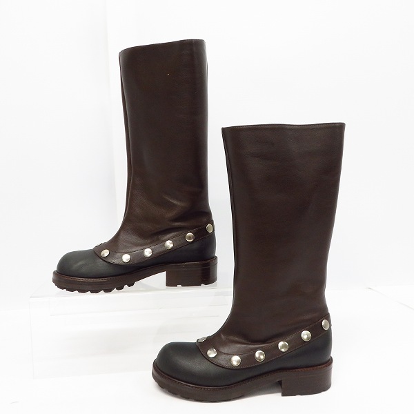 実際に弊社で買取させて頂いたMARNI/マルニ レディース スタッズ ロングブーツ ブラウン×ブラック/36の画像 3枚目