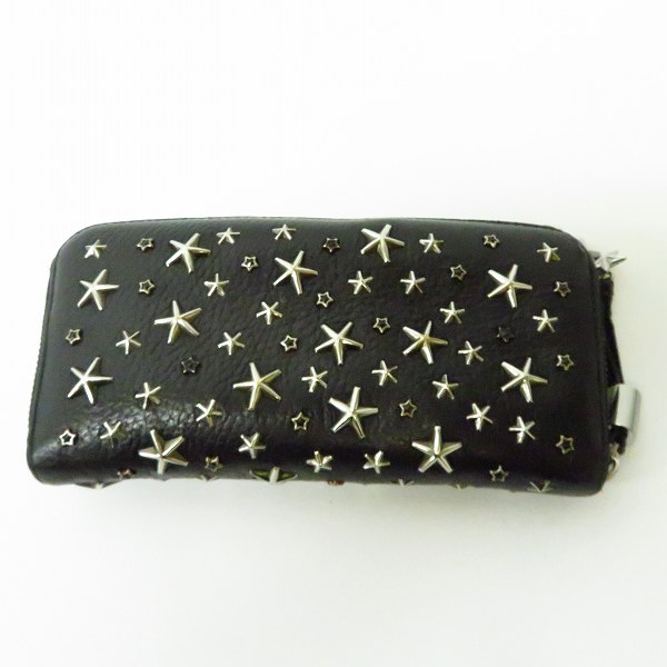 実際に弊社で買取させて頂いたJIMMY CHOO/ジミー チュウ FILIPA フィリッパ  スター スタッズ レザー ラウンドファスナー 長財布 ブラック/シルバーの画像 1枚目