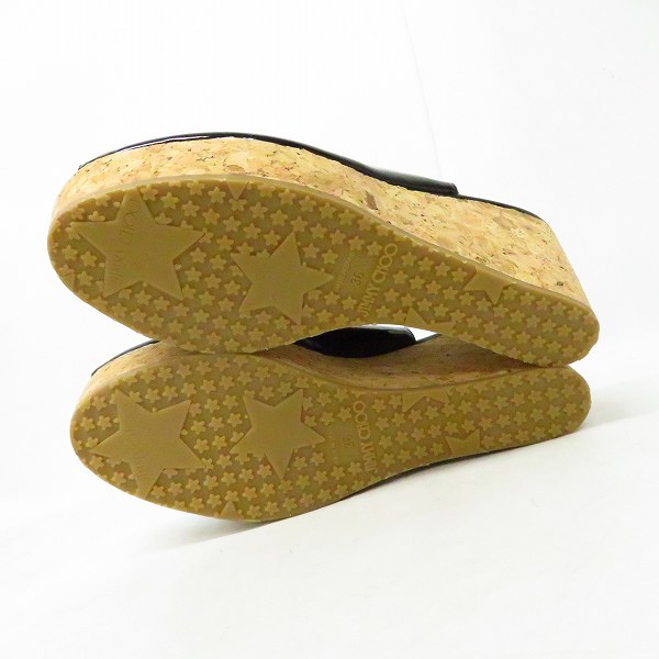 実際に弊社で買取させて頂いたJIMMY CHOO/ジミーチュウ オープントゥ ウェッジソール サンダル ブラック/36の画像 2枚目