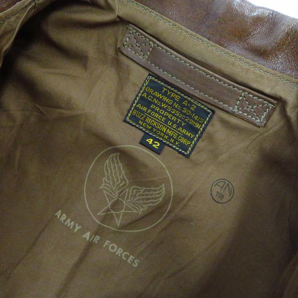 実際に弊社で買取させて頂いたBUZZ RICKSONS/バズリクソンズ A-2 L.H.KERNS HOYA BOY レザージャケット 120着限定 BR80184/42の画像 3枚目