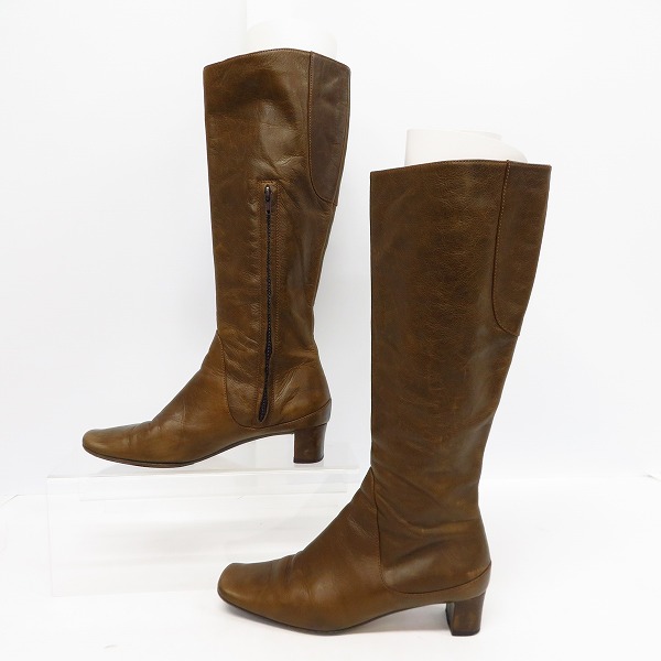 実際に弊社で買取させて頂いたMARNI/マルニ サイドジップ レザー ロングブーツ ブラウン/36の画像 3枚目