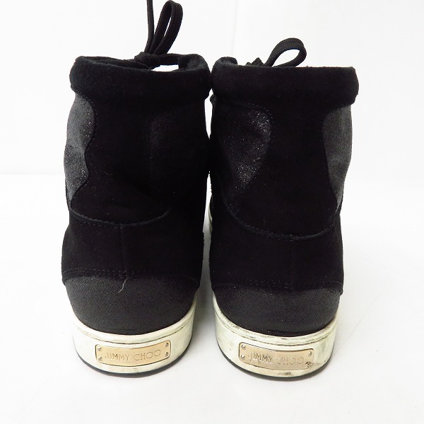 実際に弊社で買取させて頂いたJIMMY CHOO/ジミーチュウ ハイカット スニーカー シューズ ラメ ブラック レザー/36の画像 1枚目