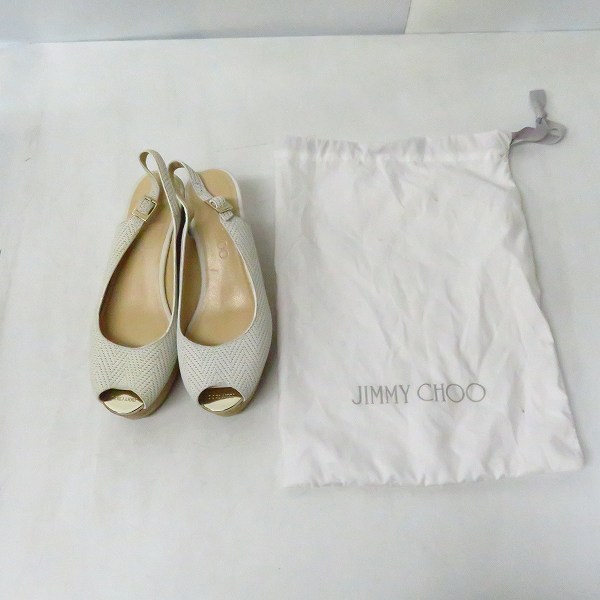 実際に弊社で買取させて頂いたJIMMY CHOO/ジミーチュウ 型押し レザー ウェッジソール サンダル ライトグレー/36の画像 9枚目