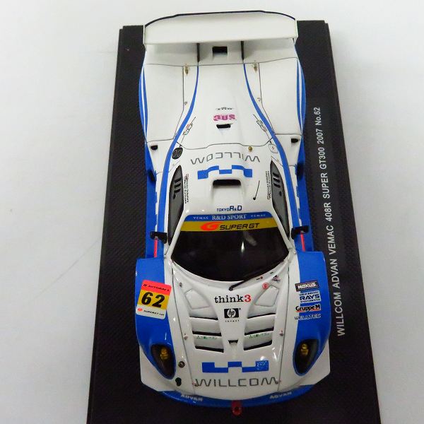 実際に弊社で買取させて頂いたEBBRO/エブロ 1/43スケール WILLCOM ADVAN VEMAC408R Super  GT07 No.62/ミニカーの画像 5枚目