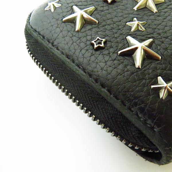 実際に弊社で買取させて頂いたJIMMY CHOO/ジミー チュウ FILIPA フィリッパ  スター スタッズ レザー ラウンドファスナー 長財布 ブラック/シルバーの画像 5枚目