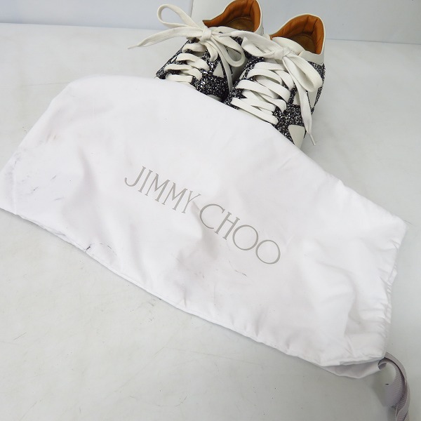実際に弊社で買取させて頂いたJIMMY CHOO/ジミーチュウ レザー グリッター ラメ スニーカー レースアッップ/36の画像 8枚目