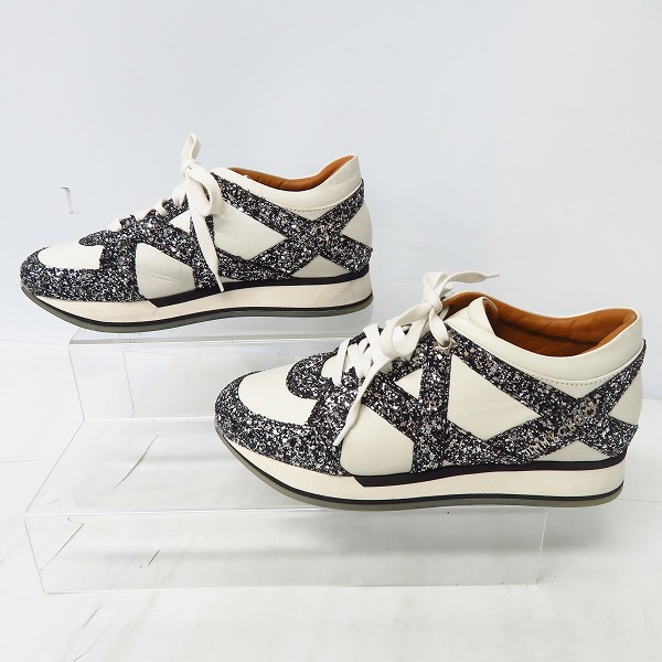 実際に弊社で買取させて頂いたJIMMY CHOO/ジミーチュウ レザー グリッター ラメ スニーカー レースアッップ/36の画像 3枚目