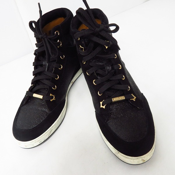 実際に弊社で買取させて頂いたJIMMY CHOO/ジミーチュウ ハイカット スニーカー シューズ ラメ ブラック レザー/36