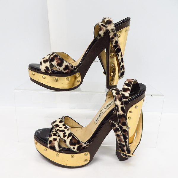 実際に弊社で買取させて頂いたJIMMY CHOO/ジミー チュウ ウッドソール アニマル柄 ヒールサンダル 36.5の画像 3枚目