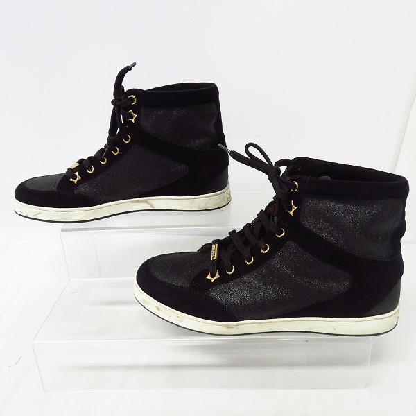 実際に弊社で買取させて頂いたJIMMY CHOO/ジミーチュウ ハイカット スニーカー シューズ ラメ ブラック レザー/36の画像 3枚目