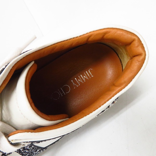 実際に弊社で買取させて頂いたJIMMY CHOO/ジミーチュウ レザー グリッター ラメ スニーカー レースアッップ/36の画像 4枚目