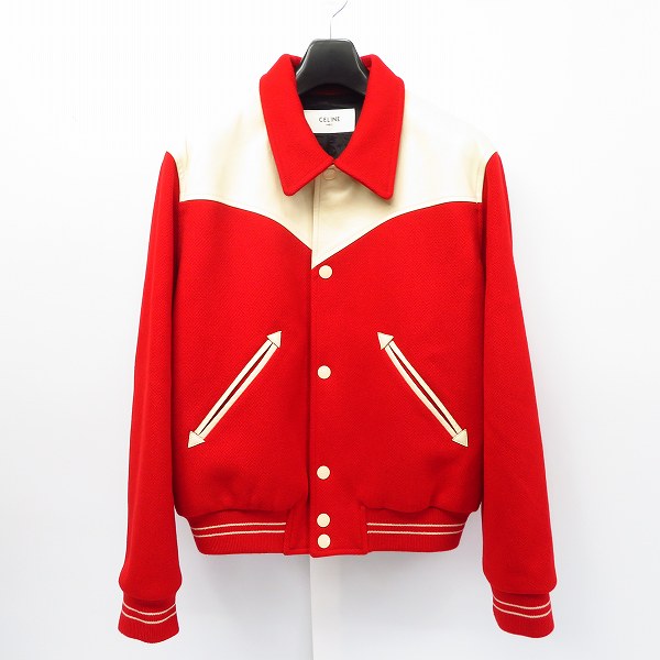 実際に弊社で買取させて頂いた【JPタグ】CELINE/セリーヌ レザーカウボーイヨーク付き バージンウール テディジャケット 2V534896C/48
