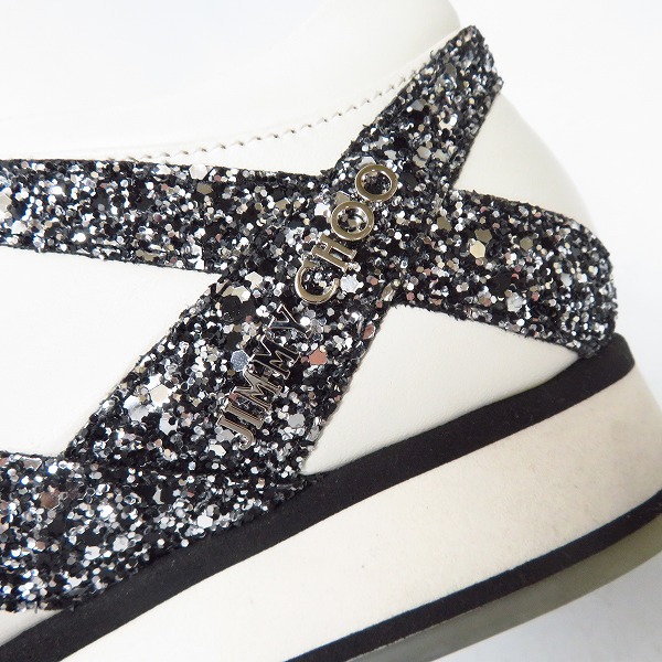 実際に弊社で買取させて頂いたJIMMY CHOO/ジミーチュウ レザー グリッター ラメ スニーカー レースアッップ/36の画像 6枚目