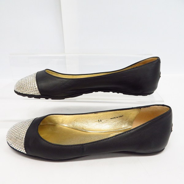 実際に弊社で買取させて頂いたJIMMY CHOO/ジミーチュウ ラインストーン フラットシューズ ブラック/36の画像 3枚目