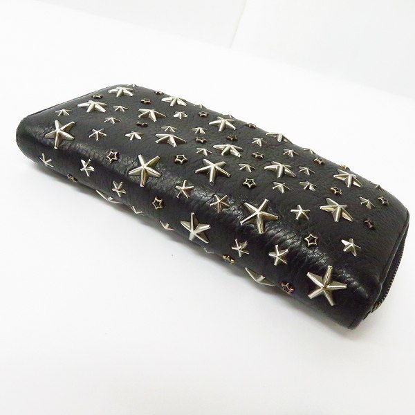 実際に弊社で買取させて頂いたJIMMY CHOO/ジミー チュウ FILIPA フィリッパ  スター スタッズ レザー ラウンドファスナー 長財布 ブラック/シルバーの画像 2枚目