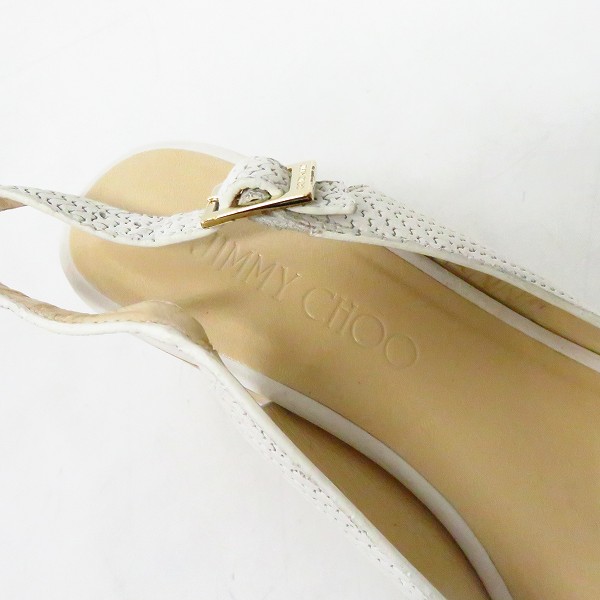 実際に弊社で買取させて頂いたJIMMY CHOO/ジミーチュウ 型押し レザー ウェッジソール サンダル ライトグレー/36の画像 4枚目