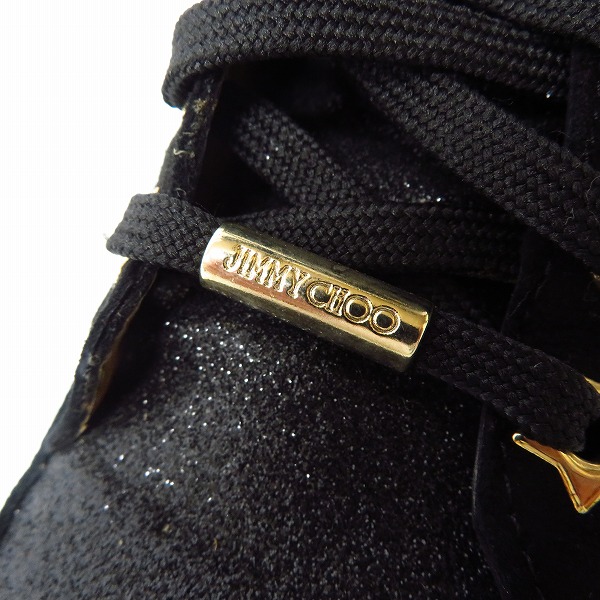 実際に弊社で買取させて頂いたJIMMY CHOO/ジミーチュウ ハイカット スニーカー シューズ ラメ ブラック レザー/36の画像 8枚目