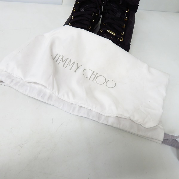実際に弊社で買取させて頂いたJIMMY CHOO/ジミーチュウ ハイカット スニーカー シューズ ラメ ブラック レザー/36の画像 9枚目