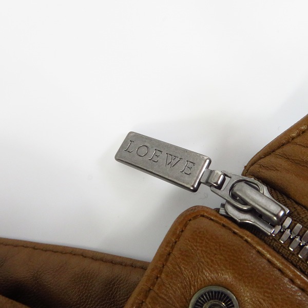 実際に弊社で買取させて頂いたLOEWE/ロエベ ラムレザー シングルライダースジャケット ブラウン/50の画像 7枚目