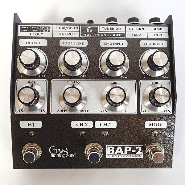 実際に弊社で買取させて頂いたCrews Maniac Sound/クルーズマニアックサウンド BAP-2 Bass Foot Preamp ベース用プリアンプ 外箱付の画像 1枚目
