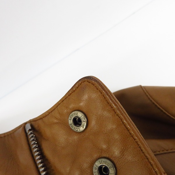 実際に弊社で買取させて頂いたLOEWE/ロエベ ラムレザー シングルライダースジャケット ブラウン/50の画像 6枚目