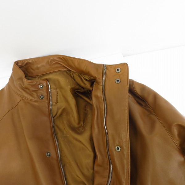 実際に弊社で買取させて頂いたLOEWE/ロエベ ラムレザー シングルライダースジャケット ブラウン/50の画像 5枚目