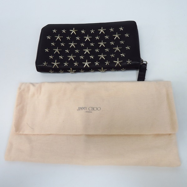 実際に弊社で買取させて頂いたJIMMY CHOO/ジミーチュウ スタースタッズ レザー ラウンドファスナー長財布 ネイビーの画像 7枚目