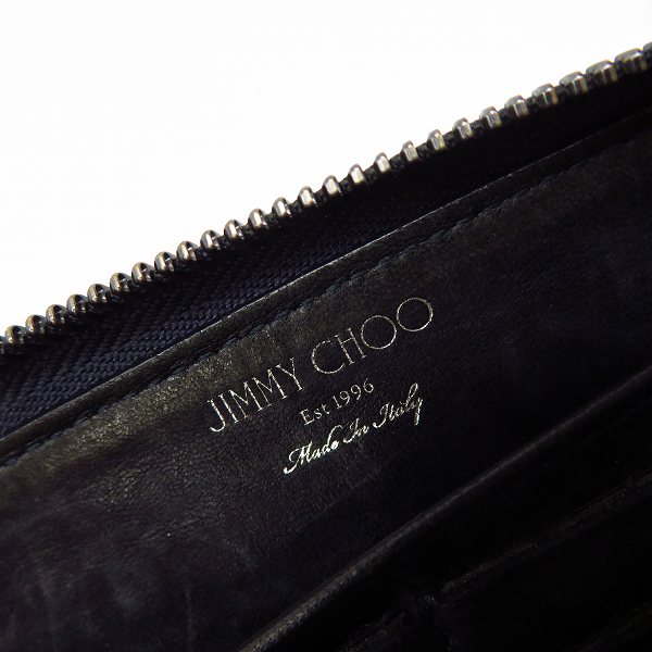 実際に弊社で買取させて頂いたJIMMY CHOO/ジミーチュウ スタースタッズ レザー ラウンドファスナー長財布 ネイビーの画像 4枚目