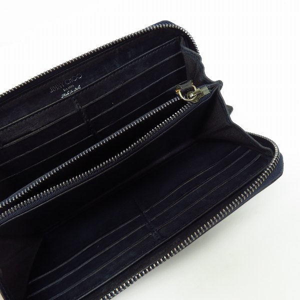 実際に弊社で買取させて頂いたJIMMY CHOO/ジミーチュウ スタースタッズ レザー ラウンドファスナー長財布 ネイビーの画像 3枚目