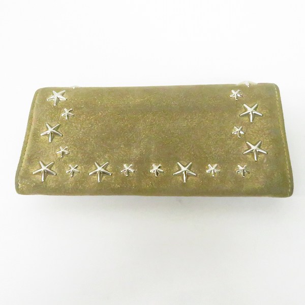 実際に弊社で買取させて頂いたJIMMY CHOO/ジミーチュウ スタースタッズ スウェードレザー 二つ折り長財布の画像 1枚目