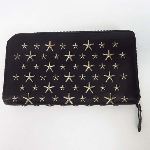 実際に弊社で買取させて頂いたJIMMY CHOO/ジミーチュウ スタースタッズ レザー ラウンドファスナー長財布 ネイビーの画像 1枚目