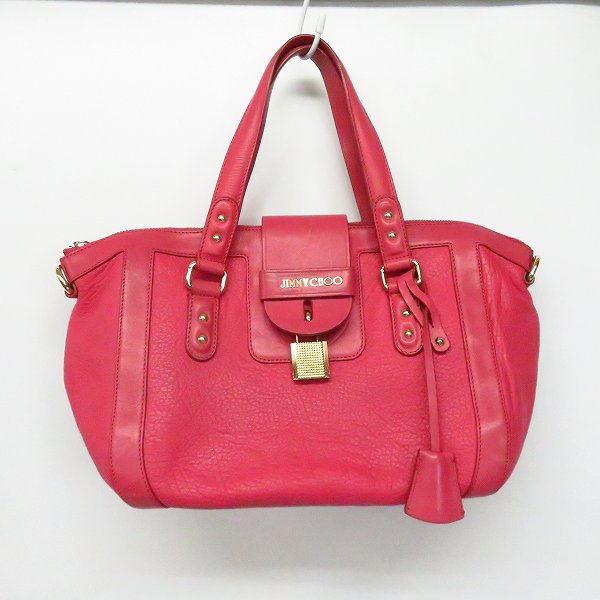 実際に弊社で買取させて頂いた【ショルダー欠品】JIMMY CHOO/ジミーチュウ 鍵チャーム付き ロゴ入り レザー2wayトートバッグ