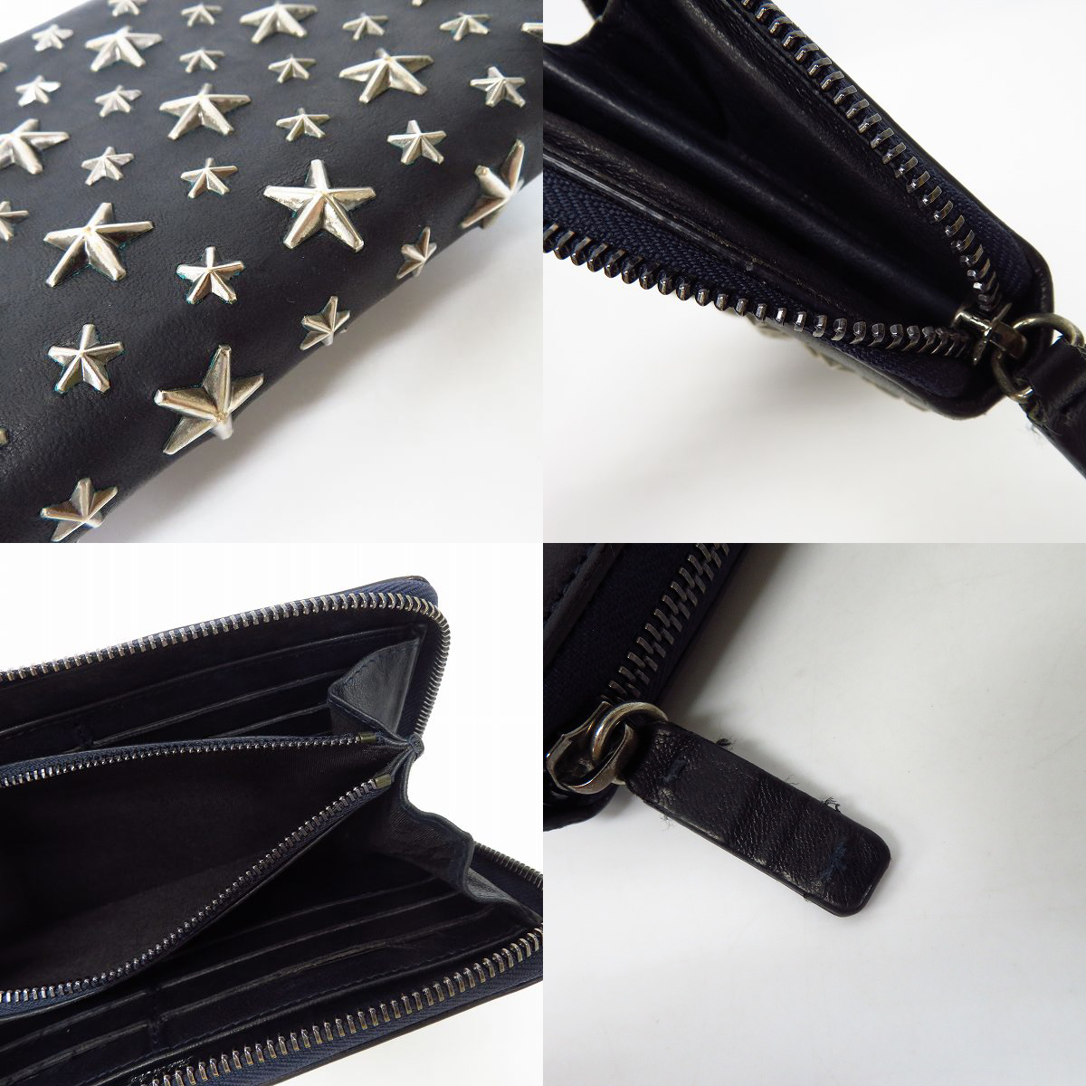 実際に弊社で買取させて頂いたJIMMY CHOO/ジミーチュウ スタースタッズ レザー ラウンドファスナー長財布 ネイビーの画像 6枚目