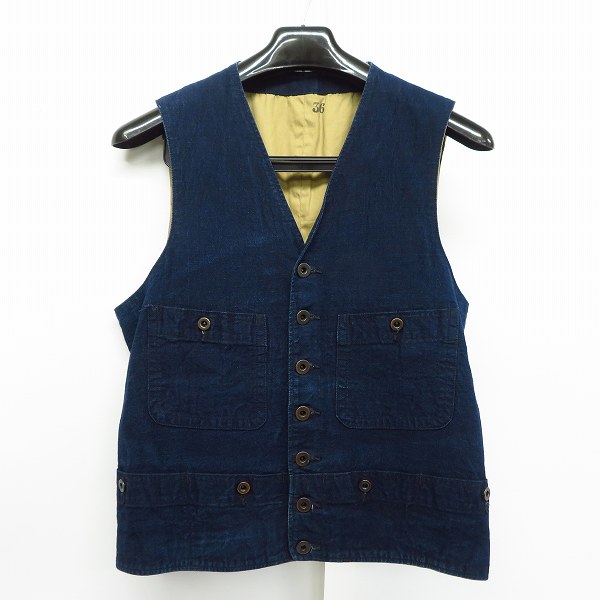 実際に弊社で買取させて頂いたMister Freedom x SUGAR CANE ミスターフリーダム×シュガーケーン INDIGO CANVAS RANGE VEST 切替 デニムベスト SC12516/36
 