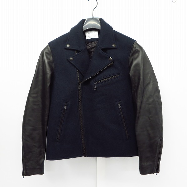 実際に弊社で買取させて頂いたEDIFICE/エディフィス レザー切替 メルトン ライダースジャケット/46