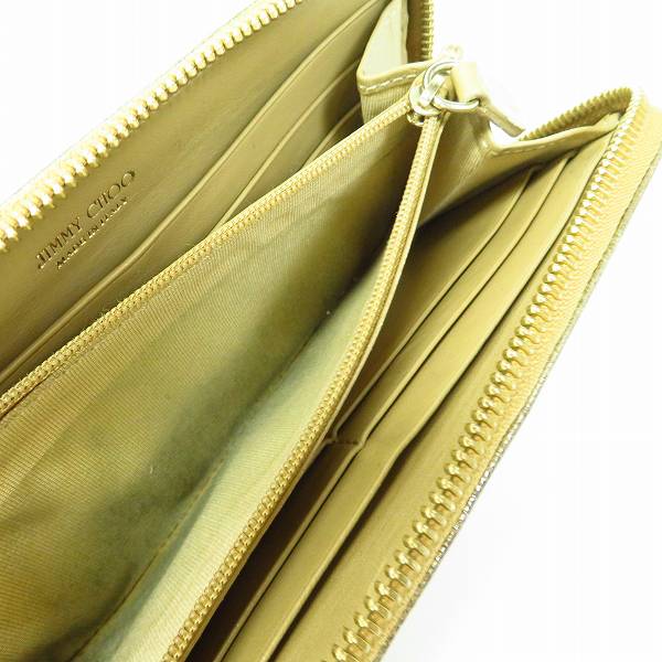 実際に弊社で買取させて頂いたJIMMY CHOO/ジミーチュウ スタースタッズ レザー ラウンドファスナー長財布 ゴールドの画像 5枚目