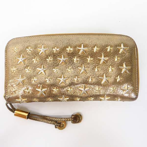 実際に弊社で買取させて頂いたJIMMY CHOO/ジミーチュウ スタースタッズ レザー ラウンドファスナー長財布 ゴールド