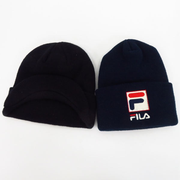 実際に弊社で買取させて頂いたFILA/フィラ Dickies/ディッキーズ ロゴ刺繍 ブルー/ブラック ビーニー/ニット帽 2点セットの画像 1枚目