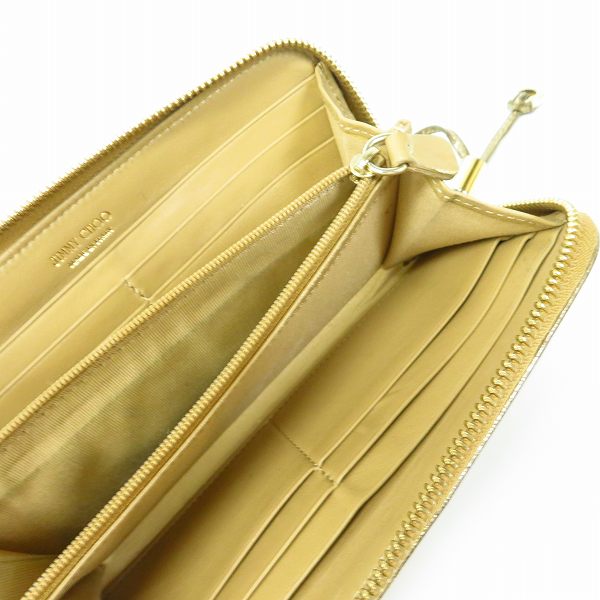 実際に弊社で買取させて頂いたJIMMY CHOO/ジミーチュウ スタースタッズ レザー ラウンドファスナー長財布 ゴールドの画像 3枚目