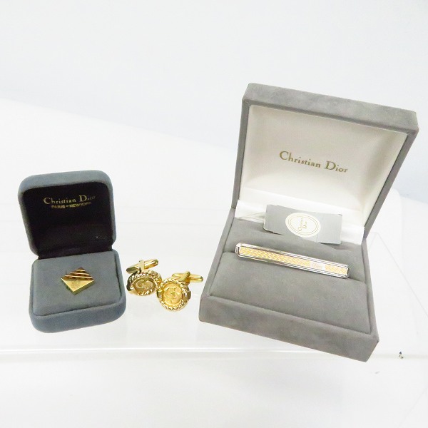 実際に弊社で買取させて頂いたChristian Dior/クリスチャンディオール ロゴ入り ネクタイピン/ピンバッジ/カフス 3点セットの画像 8枚目