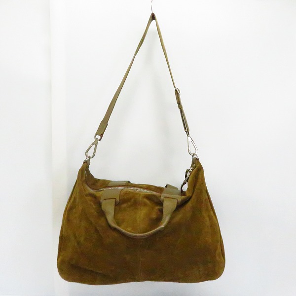 実際に弊社で買取させて頂いたJIMMY CHOO/ジミーチュウ 裏地迷彩柄 スエードレザー ロゴプレート 2wayボストンバッグの画像 3枚目