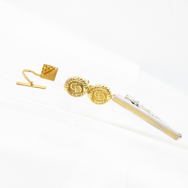 実際に弊社で買取させて頂いたChristian Dior/クリスチャンディオール ロゴ入り ネクタイピン/ピンバッジ/カフス 3点セット