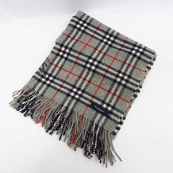 実際に弊社で買取させて頂いたBURBERRY/バーバリー ホースロゴ刺繍 ウール100% チェック柄 マフラー/大判ストール