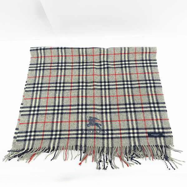 実際に弊社で買取させて頂いたBURBERRY/バーバリー ホースロゴ刺繍 ウール100% チェック柄 マフラー/大判ストールの画像 1枚目