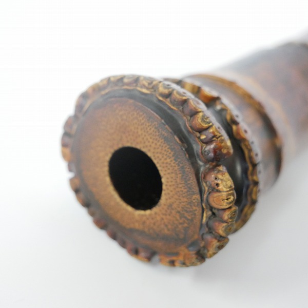 実際に弊社で買取させて頂いた【ジャンク】琴古流 尺八 容山銘 二つ印 金縁歌口 中継ぎ銀三線籐巻き 和楽器 約52cmの画像 6枚目