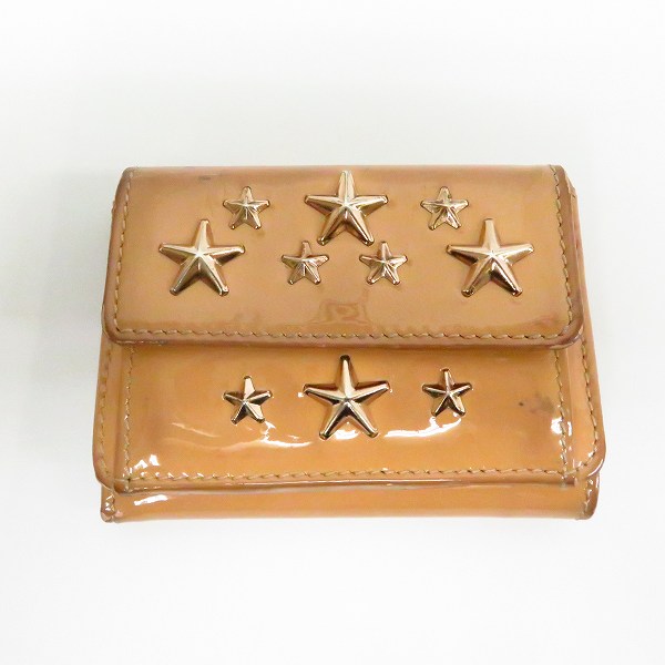 実際に弊社で買取させて頂いたJIMMY CHOO/ジミーチュウ スタースタッズ エナメルレザー 三つ折りコンパクト財布